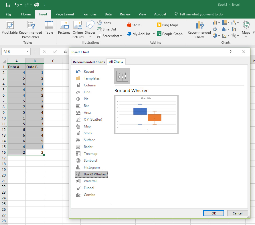 how to make boxplot in excel 2016